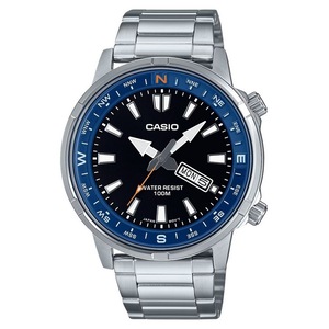 Casio Rotating Compass Ring Steel Black Dial Quartz MTD130D-1A2V 100M Mens Watch