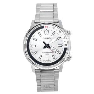 Casio Rotating Compass Ring Steel Silver Dial Quartz MTD130D-7AV 100M Mens Watch