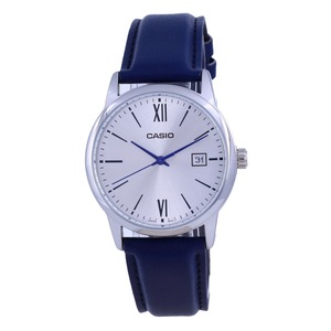 Casio Silver Dial Leather Strap Analog Date Display MTP-V002L-2B3 Mens Watch