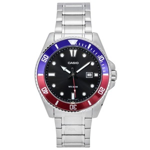Casio Stainless Steel Black Dial Japan Mov't Quartz MDV-107D-1A3 200M Mens Watch