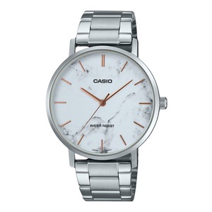Casio Stainless Steel Marble Inspired White Dial Quartz MTP-VT01DM-7A Mens Watch