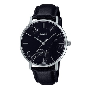 Casio Leather Strap Marble Inspired Black Dial Quartz MTP-VT01LM-1A Mens Watch