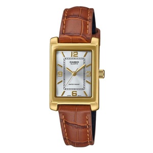 Casio Analog Brown Leather Strap Silver Dial Quartz LTP-1234GLL-7A Ladies Watch