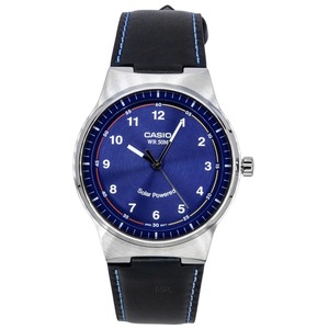 Casio Solar Powered Blue Dial Black Leather Strap MTP-RS105L-2B 50M Mens Watch