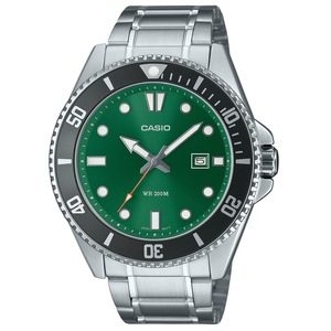 Casio Analog Stainless Steel Green Dial Quartz MDV-107D-3A2V 200M Mens Watch