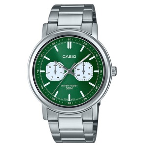 Casio MTP-E335D-3EV Stainless Steel Green Dial Day/Date Quartz Analog Mens Watch
