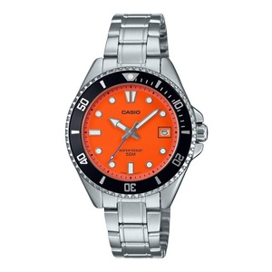 Casio Analog Stainless Steel Orange Dial Quartz MDV-10D-4A1V 50M Mens Watch