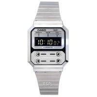 Casio Vintage Digital Alarm Illuminator Stainless Steel A100WE-7B Unisex Watch