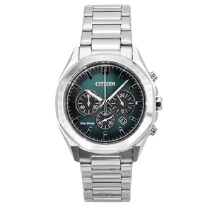 Citizen Eco-Drive CA4590-81X Chronograph Mens Watch Stainless Steel Green Dial 12/24 Display 100M