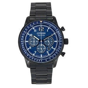 Citizen Eco-Drive Chronograph Blue Dial Black Ion Plating CA4505-80L Mens Watch