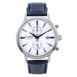 Citizen Eco-Drive Chronograph Leather Strap White Dial CA7069-16A 50M Mens Watch