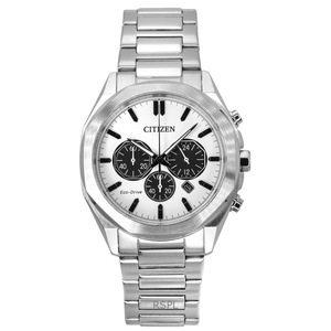 Citizen Eco-Drive Chronograph Stainless Steel White Dial CA4590-81A Mens Watch