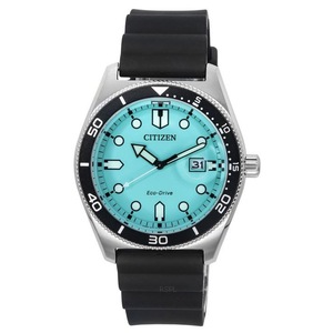 Citizen Eco-Drive Rubber Strap Turquoise Dial Analog AW1760-14X 100M Mens Watch