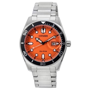 Citizen Eco-Drive Stainless Steel Orange Dial Analog AW1760-81X 100M Mens Watch