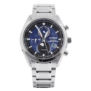 Citizen Tsuku-yomi Chronograph Moon Phase Super Titanium Blue Dial Eco-Drive BY1010-81L 100M Men's Watch