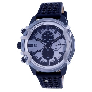 Diesel Griffed Chronograph Silver Dial Leather Strap Quartz DZ4571 Mens Watch