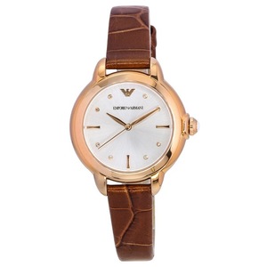 Emporio Armani Mia Brown Leather Strap Silver Dial Quartz AR11525 Ladies Watch
