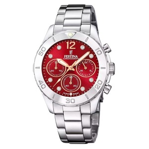 Festina Boyfriend Chronograph Stainless Steel Red Dial F206032 100M Ladies Watch