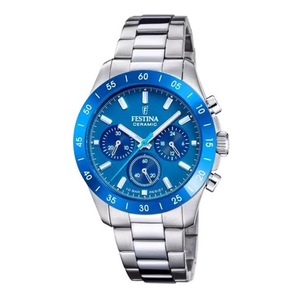 Festina Ceramic Chronograph Stainless Steel Blue Dial F206934 100M Ladies Watch