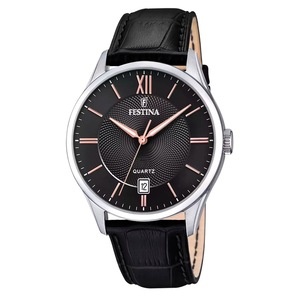 Festina Classics Leather Strap Black Dial Date Quartz F20426-6 50M Mens Watch