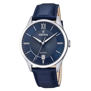 Festina Classics Leather Strap Blue Dial Date Quartz F20426-2 100M Mens Watch