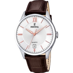 Festina Classics Leather Strap White Dial Date Display Quartz F204264 Mens Watch