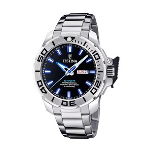 Festina Classics Stainless Steel Black Dial Quartz Diver F206653 200M Mens Watch