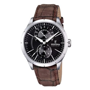 Festina Retro Leather Strap Multifunction Black Dial Quartz F16573-4 Mens Watch