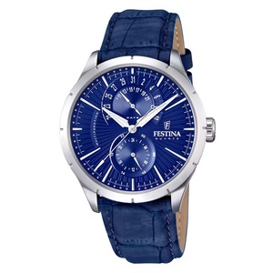 Festina Retro Multifunction Leather Strap Blue Dial Quartz F16573-7 Mens Watch
