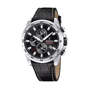 Festina Timeless Chronograph Leather Strap Black Dial Quartz F20692-4 Mens Watch