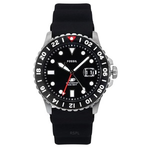 Fossil Blue GMT Silicone Strap Analog Black Dial Quartz FS6036 100M Mens Watch