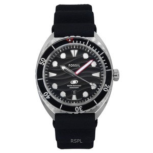 Fossil Breaker Silicone Strap Black Dial Quartz Divers FS6062 200M Mens Watch