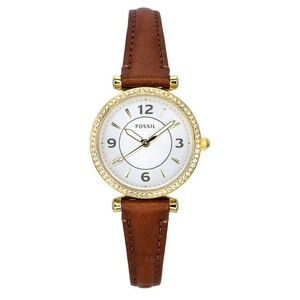 Fossil Carlie Brown Leather Strap Crystal Accents Quartz ES5297 50M Ladies Watch