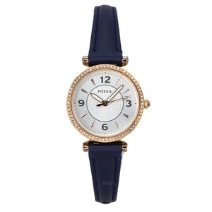 Fossil Carlie Crystal Accents Silver Dial Navy LiteHide Leather Quartz ES5295 Ladies Women's Watch