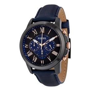 Fossil Grant Chronograph Black and Blue Dial Blue Leather FS5061 50M Mens Watch