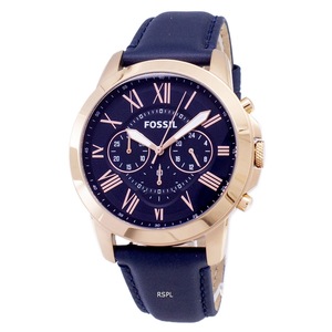 Fossil Grant Chronograph Blue Leather Strap 3 Sub Dials FS4835 50M Mens Watch