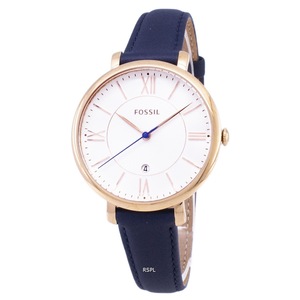 Fossil Jacqueline Silver Dial Navy Blue Leather Analog ES3843 30M Ladies Watch