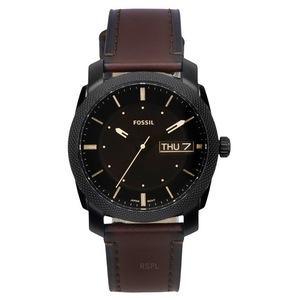 Fossil Machine Leather Strap Brown Dial Day/Date Quartz FS5901 50M Mens Watch