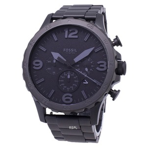Fossil Nate Chronograph Black Dial Black Ion-Plated 3 Sub-Dial JR1401 Mens Watch