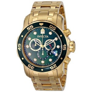 Invicta Pro-Diver Chronograph Green Dial IP Bezel Analog 200M INV0075 Mens Watch