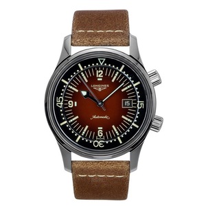 Longines Legend Diver Leather Strap Brown Dial Automatic L37744602 Mens Watch