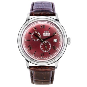 Orient Bambino GMT Version 8 Leather Red Dial Automatic RA-AK0705R10B Mens Watch