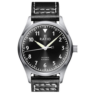 RATIO Skysurfer Pilot Black Sunray Dial Leather Automatic RTS305 200M Mens Watch