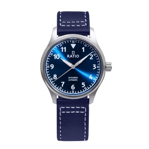 RATIO Skysurfer Pilot Blue Sunray Dial Leather Automatic RTS302 200M Mens Watch