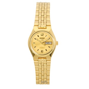 Seiko 5 Gold Tone Stainless Steel Gold Dial Day/Date 21 Jewels Automatic SYMK36K1 Ladies Women's Watch