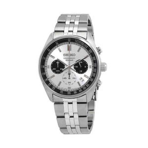 Seiko Chronograph Tachymeter Stainless Steel White Dial SSB425P1 100M Mens Watch