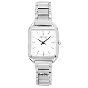 Seiko Stainless Steel Square White Dial Quartz SWR073P1 50M Womens Ladies Watch