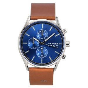 Skagen Holst Chronograph Leather Strap Blue Dial Quartz SKW6916 30M Mens Watch