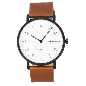 Skagen Kuppel Brown Leather Strap White Dial Quartz SKW6889 50M Mens Watch