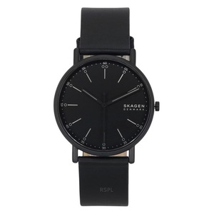 Skagen Signatur Leather Strap Black Dial Luminous Hands Quartz SKW6902 50M Men's Watch